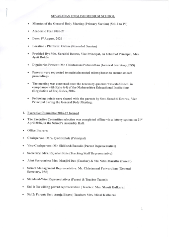 MINUTES-School General Body Meeting Std. I to IV (2026-27) - Page 1