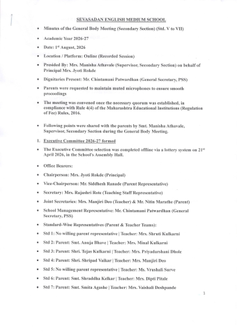 MINUTES-School General Body Meeting Std. V to VII (2026-27) - Page 1