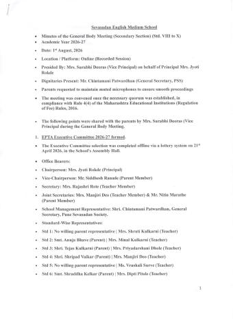 MINUTES-School General Body Meeting Std. VIII to X (2026-27) - Page 1